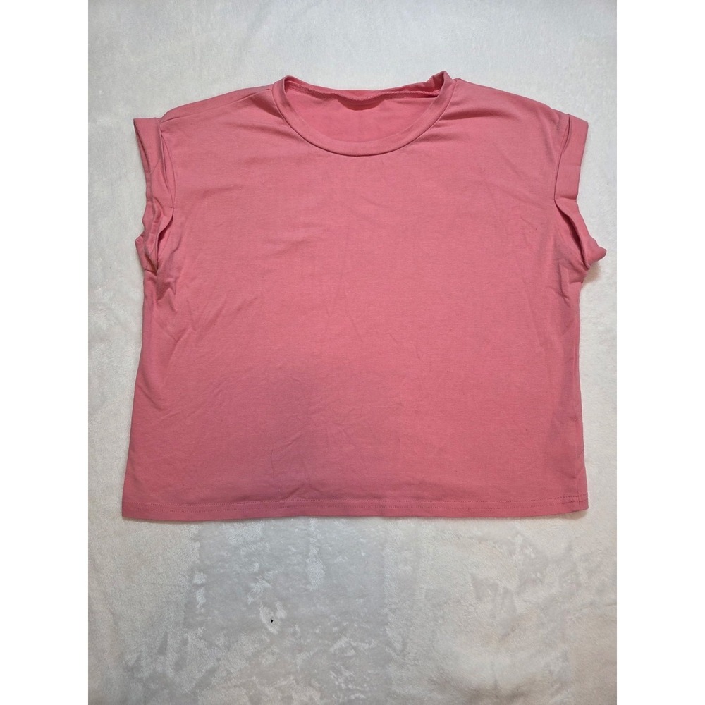 107-Women's Pink Cap Sleeve TShirt XL Crew Neck Stretch Casual Basic Tee Unbrand